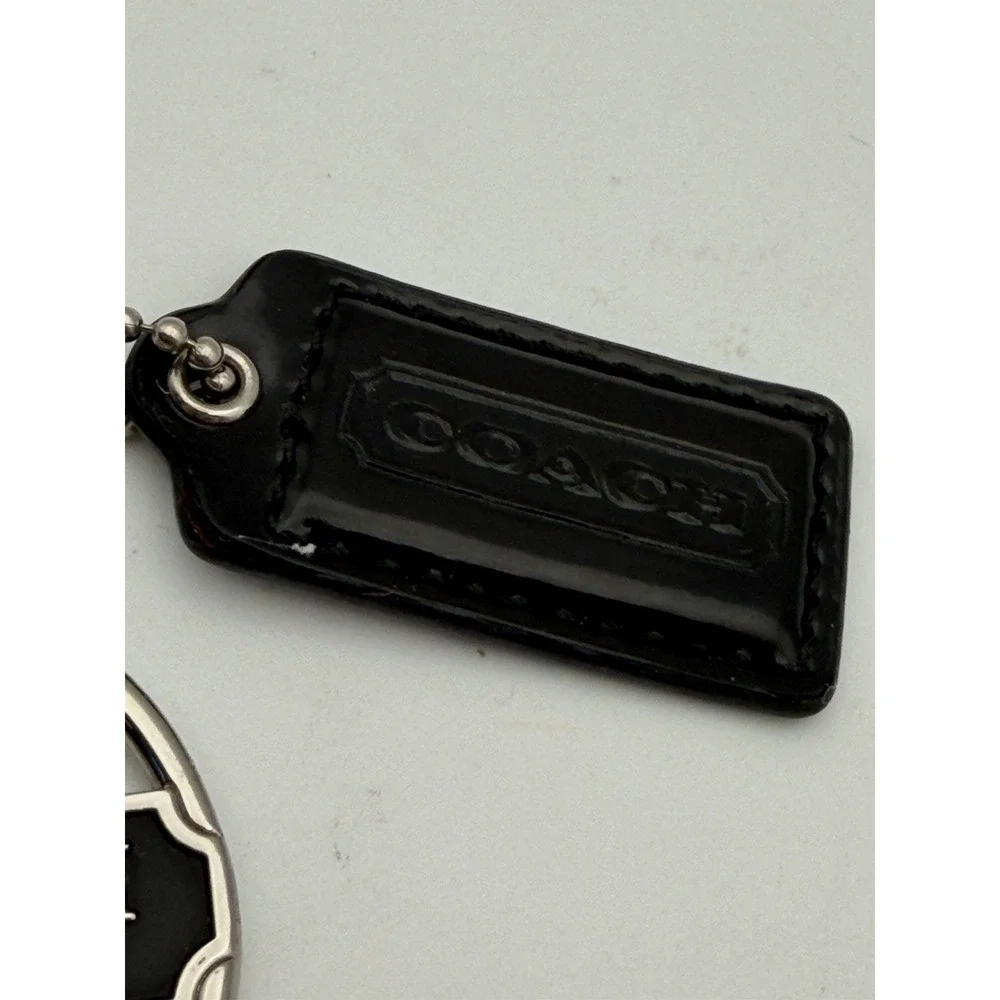 COACH Keychain Silvertone Metal Medallion Logo Purse Charm W/ Small Black Tag